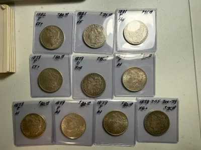 Sale Photo Thumbnail #449: 10 NICE CIRCULATED CONDITION EARLY DATE MORGAN SILVER DOLLARS RECEIVE ALL AS PICTURED LOT-67F. $5 DOMESTIC SHIPPING.