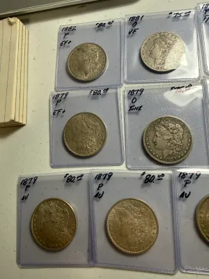 Sale Photo Thumbnail #450: 10 NICE CIRCULATED CONDITION EARLY DATE MORGAN SILVER DOLLARS RECEIVE ALL AS PICTURED LOT-67F. $5 DOMESTIC SHIPPING.