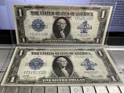 Sale Photo Thumbnail #468: Series of 1923 (2) $1 Consecutive Number Silver Certificates in UNC Condition- Large Horse Blanket Banknotes as Pictured. $5 DOMESTIC SHIPPING.