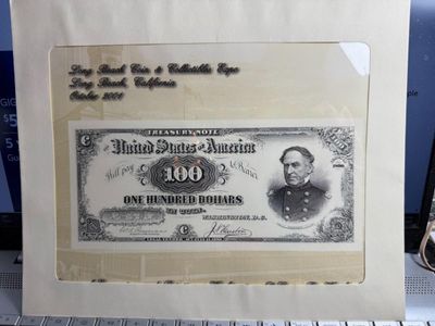 Sale Photo Thumbnail #472: 2001 LONG BEACH, CA. COIN & COLLECTIBLE EXPO $100 SOUVENIR SHOW CURRENCY CARD IN ORIGINAL ENVELOPE AS PICTURED. $5 DOMESTIC SHIPPING.