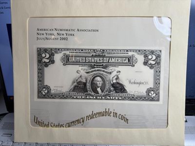 Sale Photo Thumbnail #478: 2002 ANA NEW YORK $2 SOUVENIR SHOW CURRENCY CARD IN ORIGINAL ENVELOPE AS PICTURED. $5 DOMESTIC SHIPPING.