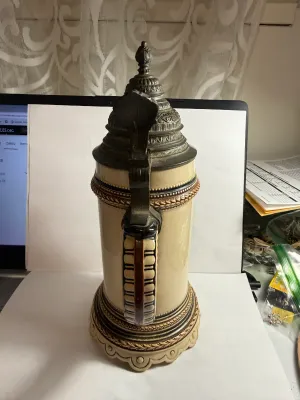 Sale Photo Thumbnail #500: VINTAGE/ANTIQUE EARLY STUTTGART GERMANY CHROMOLITHO BEER STEIN 11" TALL IN VERY GOOD PREOWNED CONDITION. $15 DOMESTIC SHIPPING.