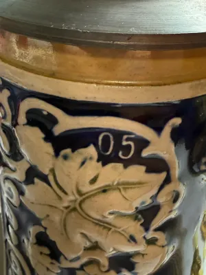 Sale Photo Thumbnail #518: Vintage German Beer Stein 9.5" Tall 1/2 Liter- w/Nude Woman Lithophane Base in VG Preowned Condition. $15 DOMESTIC SHIPPING.
