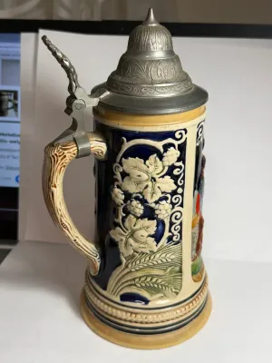 Sale Photo Thumbnail #514: Vintage German Beer Stein 9.5" Tall 1/2 Liter- w/Nude Woman Lithophane Base in VG Preowned Condition. $15 DOMESTIC SHIPPING.