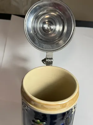 Sale Photo Thumbnail #515: Vintage German Beer Stein 9.5" Tall 1/2 Liter- w/Nude Woman Lithophane Base in VG Preowned Condition. $15 DOMESTIC SHIPPING.