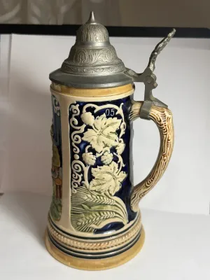Sale Photo Thumbnail #513: Vintage German Beer Stein 9.5" Tall 1/2 Liter- w/Nude Woman Lithophane Base in VG Preowned Condition. $15 DOMESTIC SHIPPING.