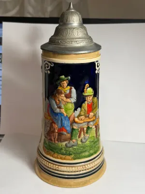 Sale Photo Thumbnail #512: Vintage German Beer Stein 9.5" Tall 1/2 Liter- w/Nude Woman Lithophane Base in VG Preowned Condition. $15 DOMESTIC SHIPPING.