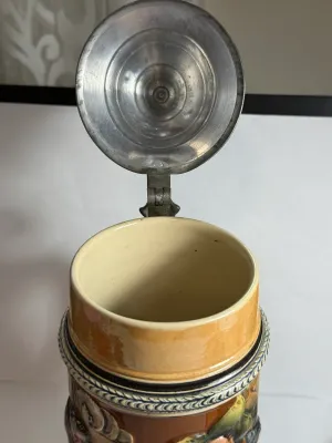 Sale Photo Thumbnail #538: Vintage 20th Century German Lusterware 1-Liter Lidded Beer Stein in VG Preowned Condition. $15 DOMESTIC SHIPPING.