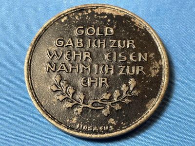 Sale Photo Thumbnail #541: GERMANY 1916 "GOLD FOR IRON" MEDAL/TOKEN "IN EISERNER ZEIT" WWI ERA AS PICTURED. $5 DOMESTIC SHIPPING.