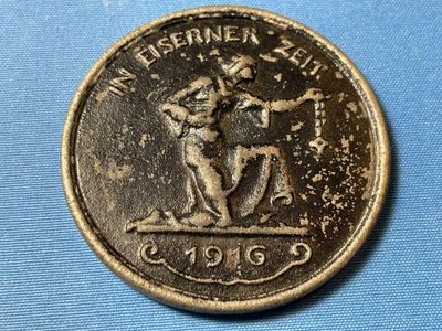 Sale Photo Thumbnail #540: GERMANY 1916 "GOLD FOR IRON" MEDAL/TOKEN "IN EISERNER ZEIT" WWI ERA AS PICTURED. $5 DOMESTIC SHIPPING.