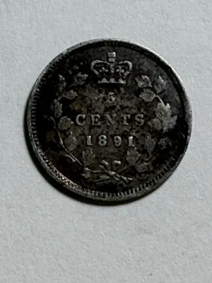 Sale Photo Thumbnail #547: Canada 1891 Circulated Condition Canada Victoria 5 Cents Silver Coin as Pictured. $5 DOMESTIC SHIPPING.