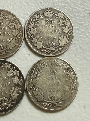 Sale Photo Thumbnail #553: (4) CANADIAN EARLY DATE SILVER QUARTERS AS PICTURED. $5 DOMESTIC SHIPPING.