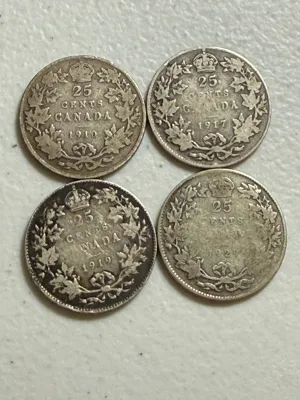 Sale Photo Thumbnail #550: (4) CANADIAN EARLY DATE SILVER QUARTERS AS PICTURED. $5 DOMESTIC SHIPPING.