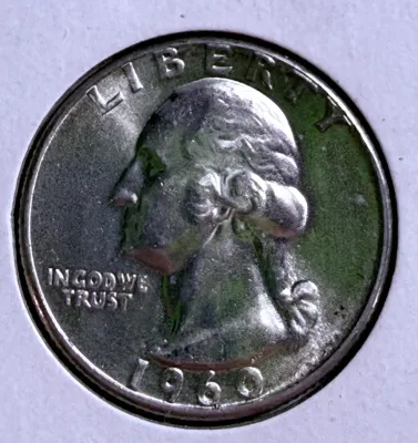 Sale Photo Thumbnail #573: 1960-P BU CONDITION TYPE "B" REVERSE WASHINGTON SILVER QUARTER AS PICTURED. $5 DOMESTIC SHIPPING.