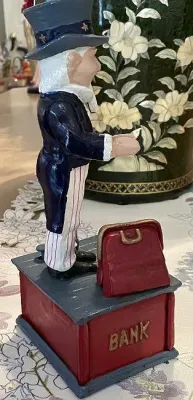 Sale Photo Thumbnail #596: Uncle Sam Mechanical Bank Reproduction in VG Working Order as Pictured. $15 Domestic Shipping.