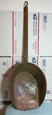 Sale Photo Thumbnail #613: Antique Middle 1800's Copper w/Steel Handle Fireplace Ash Shovel 27" Tall Preowned from an Estate as Pictured. $15 Domestic Shipping.