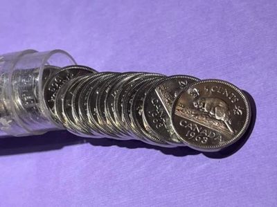 Sale Photo Thumbnail #622: Canada Elizabeth II 1963 (Eye In 6 Error Variety) Five Cents Roll of 40 Coins in Nice Uncirculated Condition. $5 DOMESTIC INHOUSE SHIPPING.