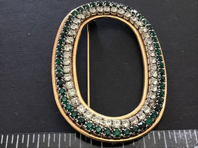 Gorgeous Pave set Green Clear Rhinestone Vintage. Brooch large