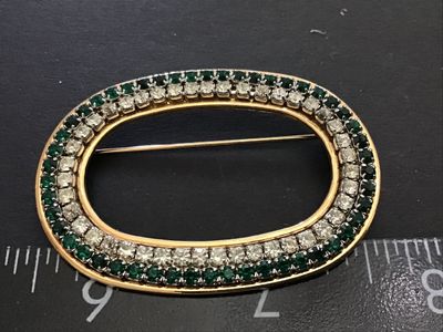 Gorgeous Pave set Green Clear Rhinestone Vintage. Brooch large