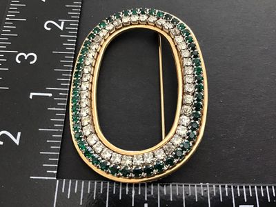 Gorgeous Pave set Green Clear Rhinestone Vintage. Brooch large