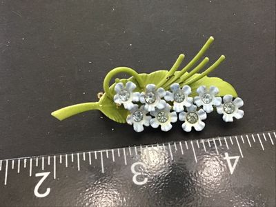 Vintage Enamel Flower Rhinestone Brooch Vintage