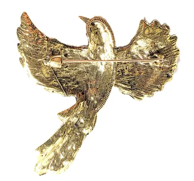 **NEW ARRIVAL** Beautiful LARGE ALL Jewels Multicolor BIRD BROOCH (3" x 2½") with Gold Beak, Red Head on a Gold Tone Setting