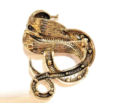 **NEW ARRIVAL** Jeweled GOLD COLORED COBRA SNAKE BROOCH (2¼" x 2") with 11 Turquoise Styled Blue Globes and Jeweled Body and...