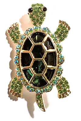 **NEW ARRIVAL** TURTLE BROOCH (2¼" x 1½") with "Emerald" Green Shell, LIME GREEN Body Stones, Black Eyes and...