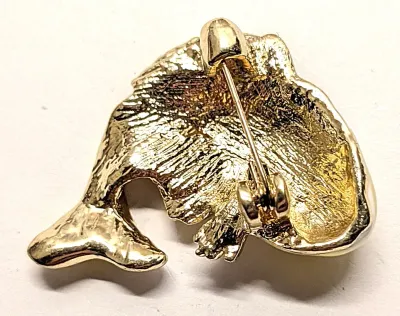 **NEW ARRIVAL** YELLOW ROUND-NOSE FISH BROOCH (1½" x 1¼") with Enameled Face and Tail, Gold Fins + Jeweled Body on a Gold Tone...