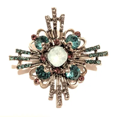 **NEW ARRIVAL** ECLECTIC GREEN VARIETY BROOCH (2" x 2") with Green Accent Stones, Blue Center Stone, Tiny Amber Stones on a...
