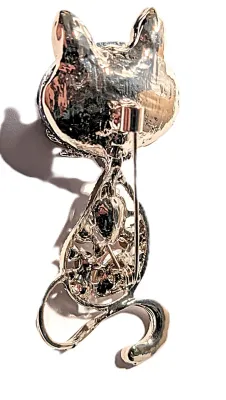 **NEW ARRIVAL** Fun Bejeweled "Modern" CAT BROOCH (2¼" x 1") with Large Oval Blue Face Stone and Lavender Belly on a...