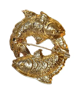 **NEW ARRIVAL** Enameled Very Colorful "CIRCLE OF FISH" BROOCH (1¾" Diam.) with 2 Fish, Blak Eye, Colorful Scales on a...