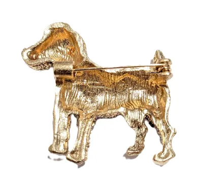 **NEW ARRIVAL** All Jeweled ORANGE EAR DOG BROOCH (1½" x 1¼") with Black Nose, Gold Paws and Orange "Saddle" on a...