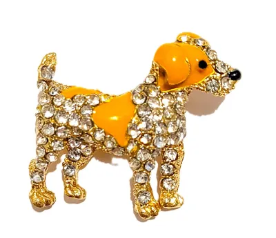 **NEW ARRIVAL** All Jeweled ORANGE EAR DOG BROOCH (1½" x 1¼") with Black Nose, Gold Paws and Orange "Saddle" on a...
