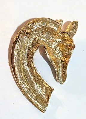 **NEW ARRIVAL** Enameled ORANGE & BLUE GIRAFFE BROOCH (2½" x 1¾") with Orange, Blue & Black Head + Neck on a Gold Tone...