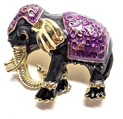 **NEW ARRIVAL** Small PURPLE & BLACK ELEPHANT BROOCH (1" x 1") with Purple Cover ("Caparison"), Gold Ear &...