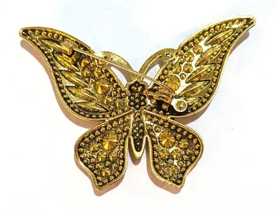 **NEW ARRIVAL** Jeweled MULTICOLOR STONES BUTTERFLY BROOCH (2¾" x 1¾") with Black Eyes + Gold Colored "Feelers" and...