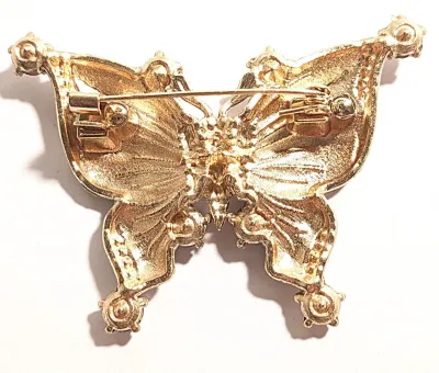 **NEW ARRIVAL** BLACK & BEIGE Enameled "Swallowtail" BUTTERFLY BROOCH (2½" x 2") with Gray Stones...