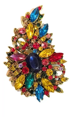 **NEW ARRIVAL** Beautiful Large MULTICOLOR Marquise-Cut Stones BOUQUET BROOCH (3½" x 2¼") with Round Colored Accent Stones on a...