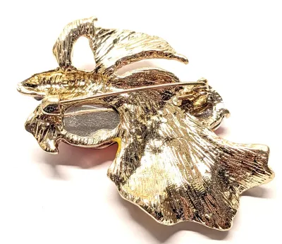 **NEW ARRIVAL** YELLOW & RED Enameled "KOI" FISH BROOCH (2¼" x 1¾") with 2 Red Glass Oval Stones on a Gold Tone...