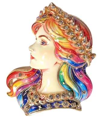 **NEW ARRIVAL** Ceramic-Style Multicolored "RAINBOW LADY" BROOCH (2" x 1½") with "Gold Tipped Nose" and...