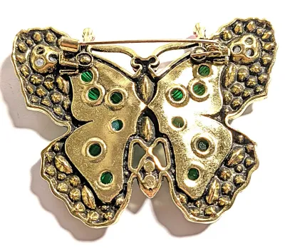 **NEW ARRIVAL** Beautiful LARGE GREEN Ribbed ACRYLIC BUTTERFLY BROOCH (2½" x 2") with Pink Stone "Feelers", Round and...