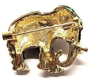 **NEW ARRIVAL** Small GREEN & BLACK ELEPHANT BROOCH (1" x 1") with Green Cover ("Caparison"), Gold Ear &...