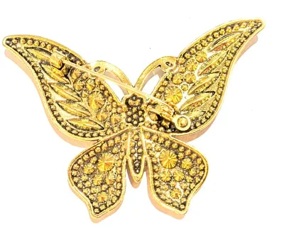**NEW ARRIVAL** Jeweled CHAMPAGNE & DEEP RED BUTTERFLY BROOCH (2¾" x 1¾") with Black Eyes + Gold Colored...