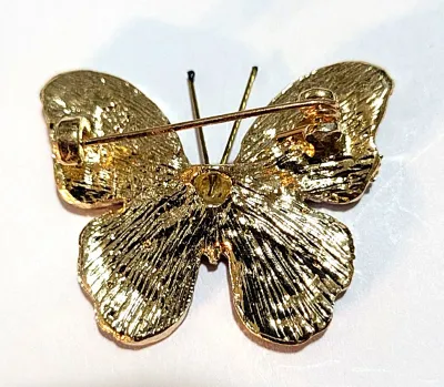 **NEW ARRIVAL** Small BEJEWELED PINK COLORED STONES BUTTERFLY BROOCH (1¼" x 1") with Magenta Stones Edging on a Gold Tone Setting