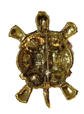 **NEW ARRIVAL** Jeweled MULTICOLOR TURTLE BROOCH (2½" x 1¾") with 7 Iridescent Multicolor Stones, Black Eyes on a Gold Tone...