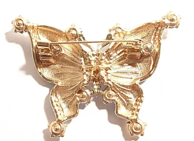 **NEW ARRIVAL** Light & Dark BLUES Enameled "Swallowtail" BUTTERFLY BROOCH (2½" x 2") with Clear Stones...