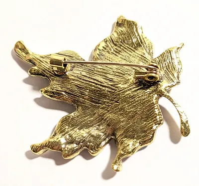 **NEW ARRIVAL** Jeweled MULTICOLOR LEAF BROOCH (2½" x 2") on a Gold Tone Setting
