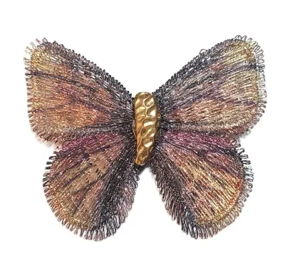 **NEW ARRIVAL** Delicate BROWN "SOFT WING" BUTTERFLY BROOCH (2" x 2") with "Cloth" Wings and Gold Colored...