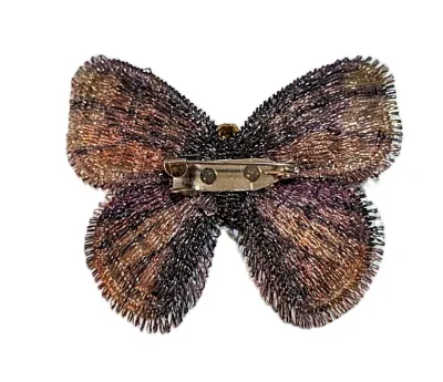 **NEW ARRIVAL** Delicate BROWN "SOFT WING" BUTTERFLY BROOCH (2" x 2") with "Cloth" Wings and Gold Colored...